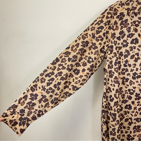 GAP Leopard Print Perfect Shirt Long Sleeves Cotton Button Up Blouse Size L Tall - Picture 5 of 13